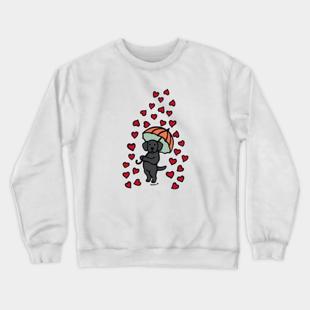 Black Labrador Cartoon and Rain of Hearts Crewneck Sweatshirt by HappyLabradors